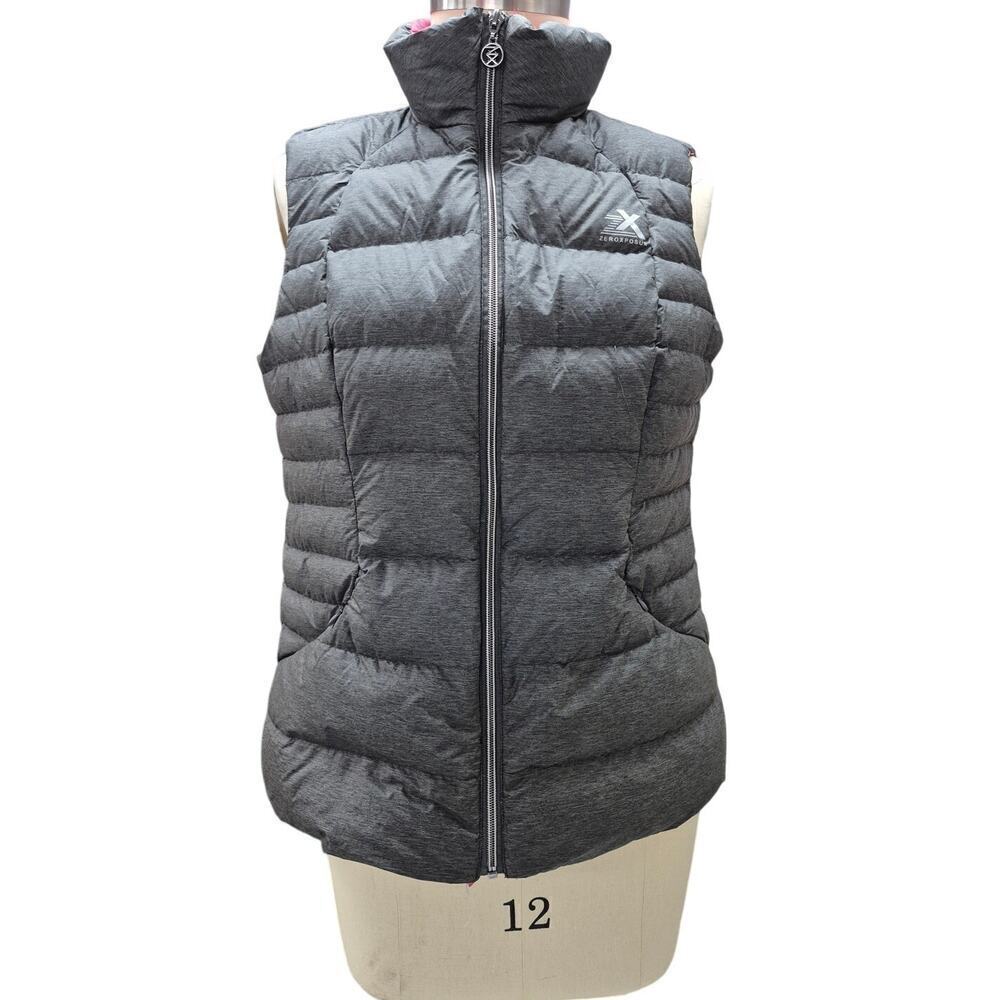 Zeroxposur Down Filled Puffer Vest Gray Nylon Blend Hot Pink Lining Women M/L